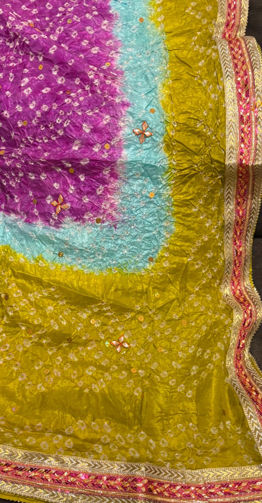 Chundri Silk Tye Dye Duppata with Gota Work