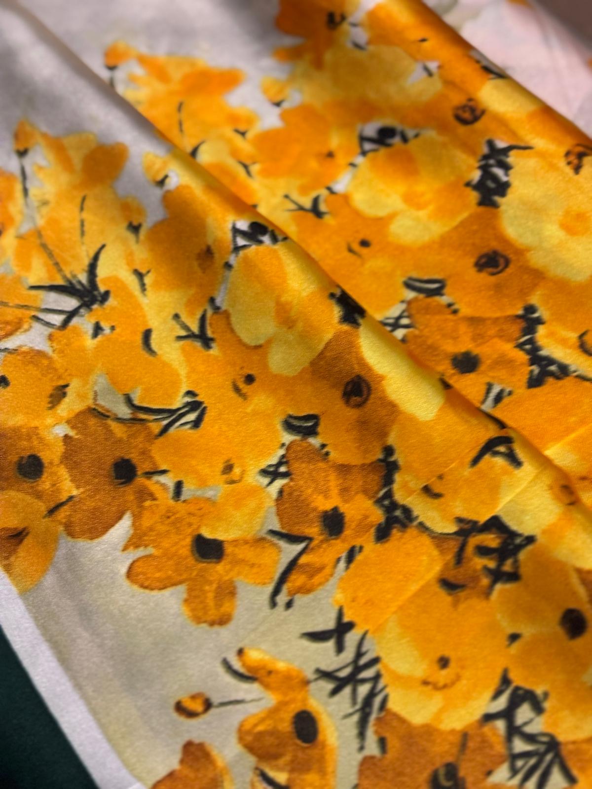 Orange Floral Silk Branded Ladies Scarf