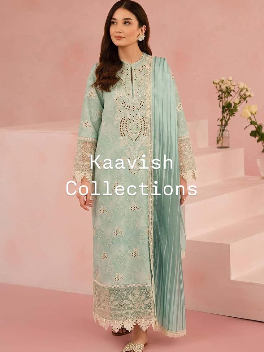 Light Green Lawn Chickenkari Suit 3pc