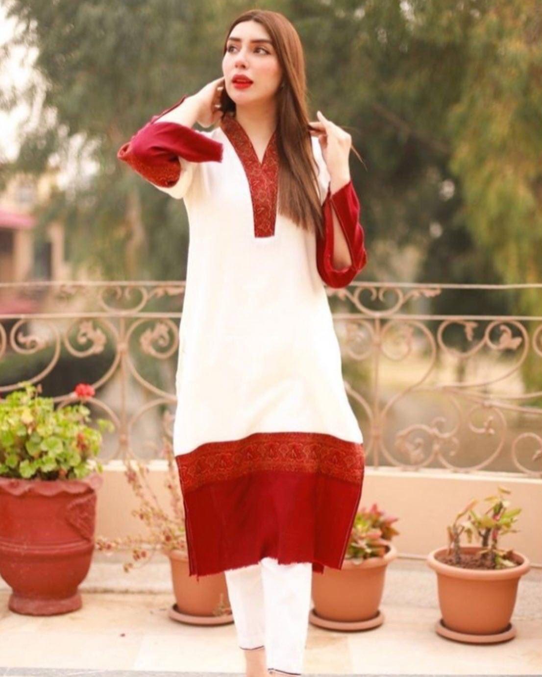 Pashmina Suit with Red Border