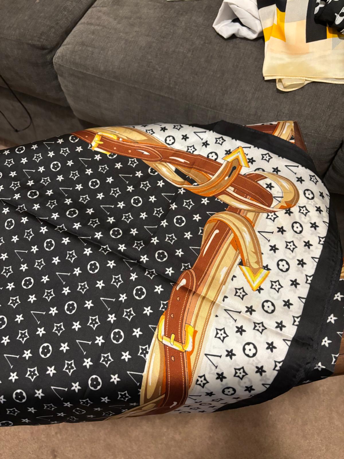 Black and Gold Silk Branded Ladies Scarf