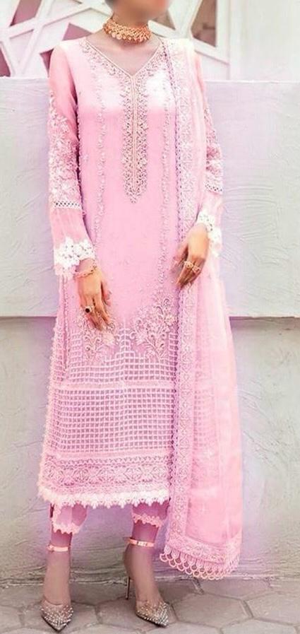 Pink Silk Suit with Embroidery on Kameez and Dupatta 3pc