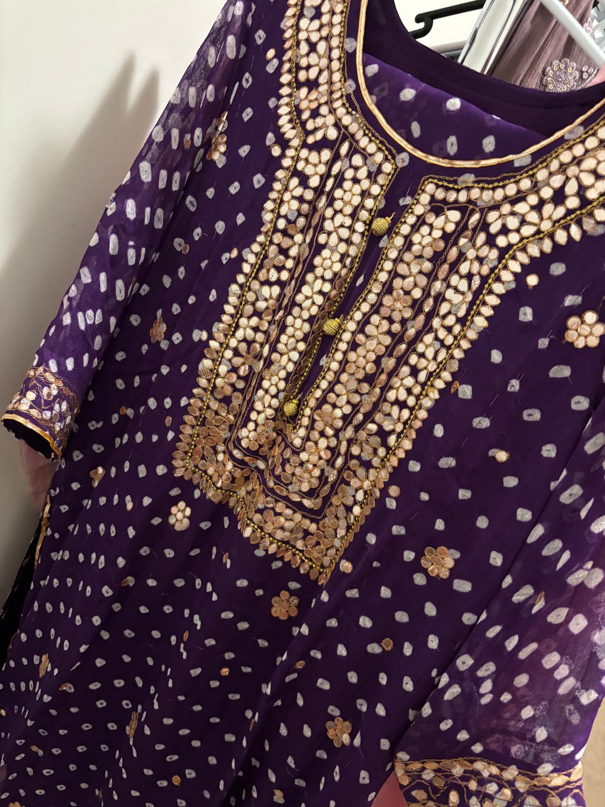 Purple Chundri with Gota Work on Kameez and Dupatta