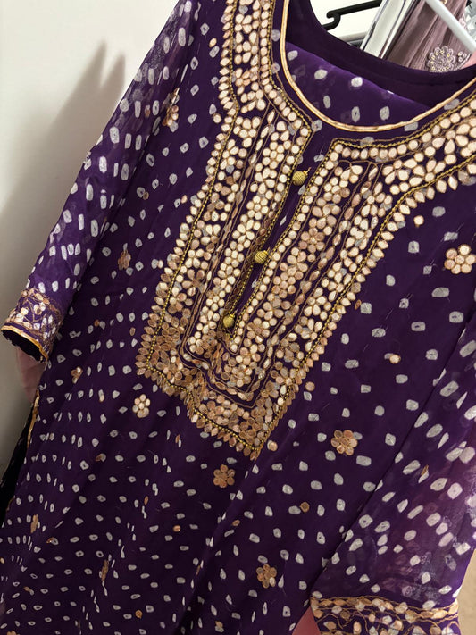 Purple Chundri with Gota Work on Kameez and Dupatta