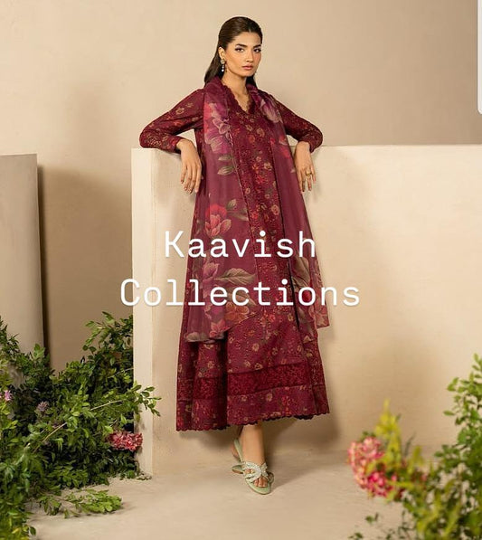 Maroon Printed Lawn Suit 3pc