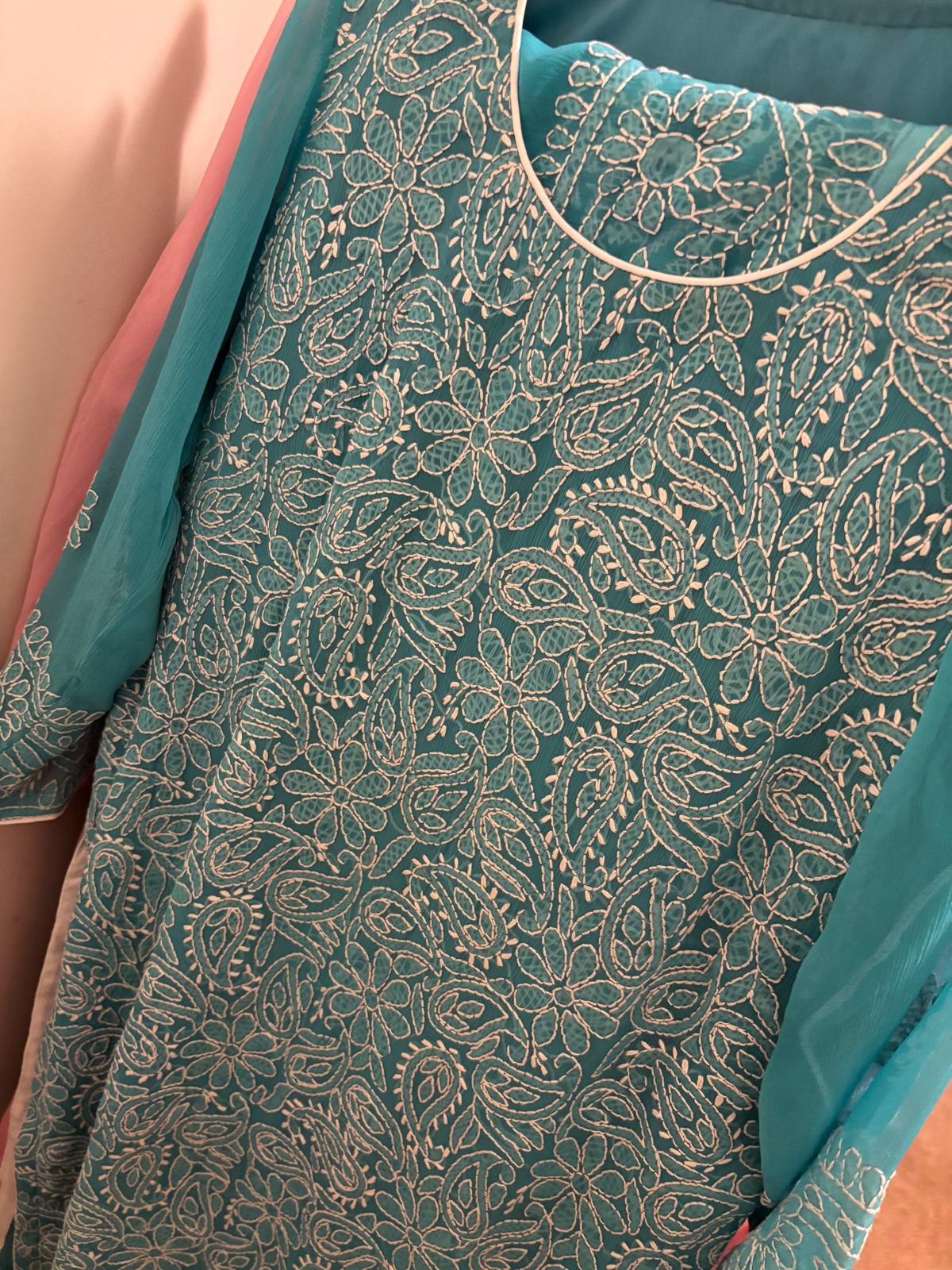 Chiffon Suit with Shadow Work on Kameez and Dupatta